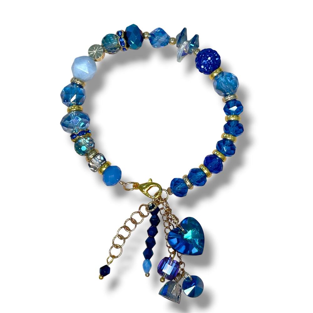Blue Swarovski Beaded Charm Bracelet